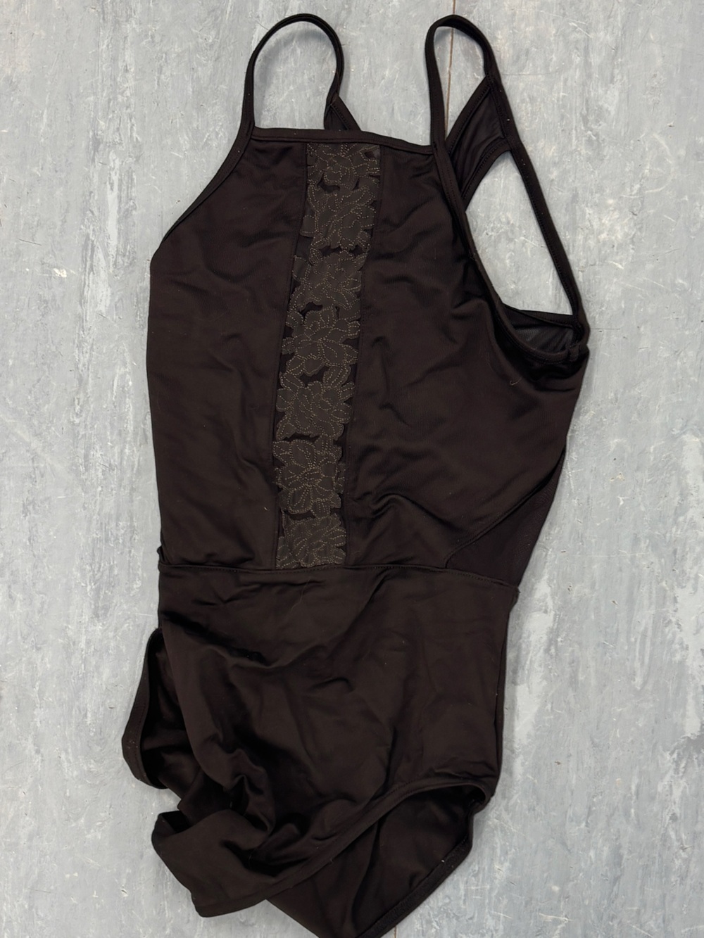 Black Lace-Panel One-Piece Leotard